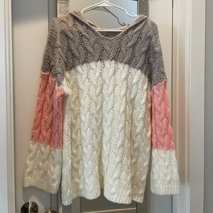 Cozy hooded tunic sweater, striped, size small